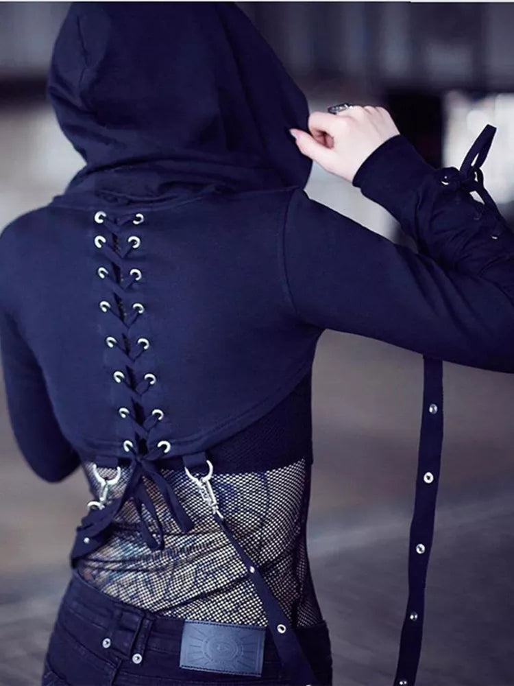 Gothic Short Hoodie Cyber Punk Crop Top Emo Punk