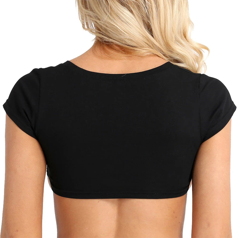 Sexy black crop top for raves and parties by MetalAttitude – extreme short sleeve design