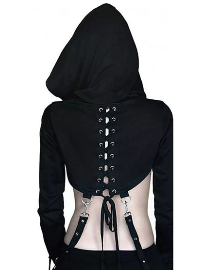 Gothic Short Hoodie Cyber Punk Crop Top Emo Punk