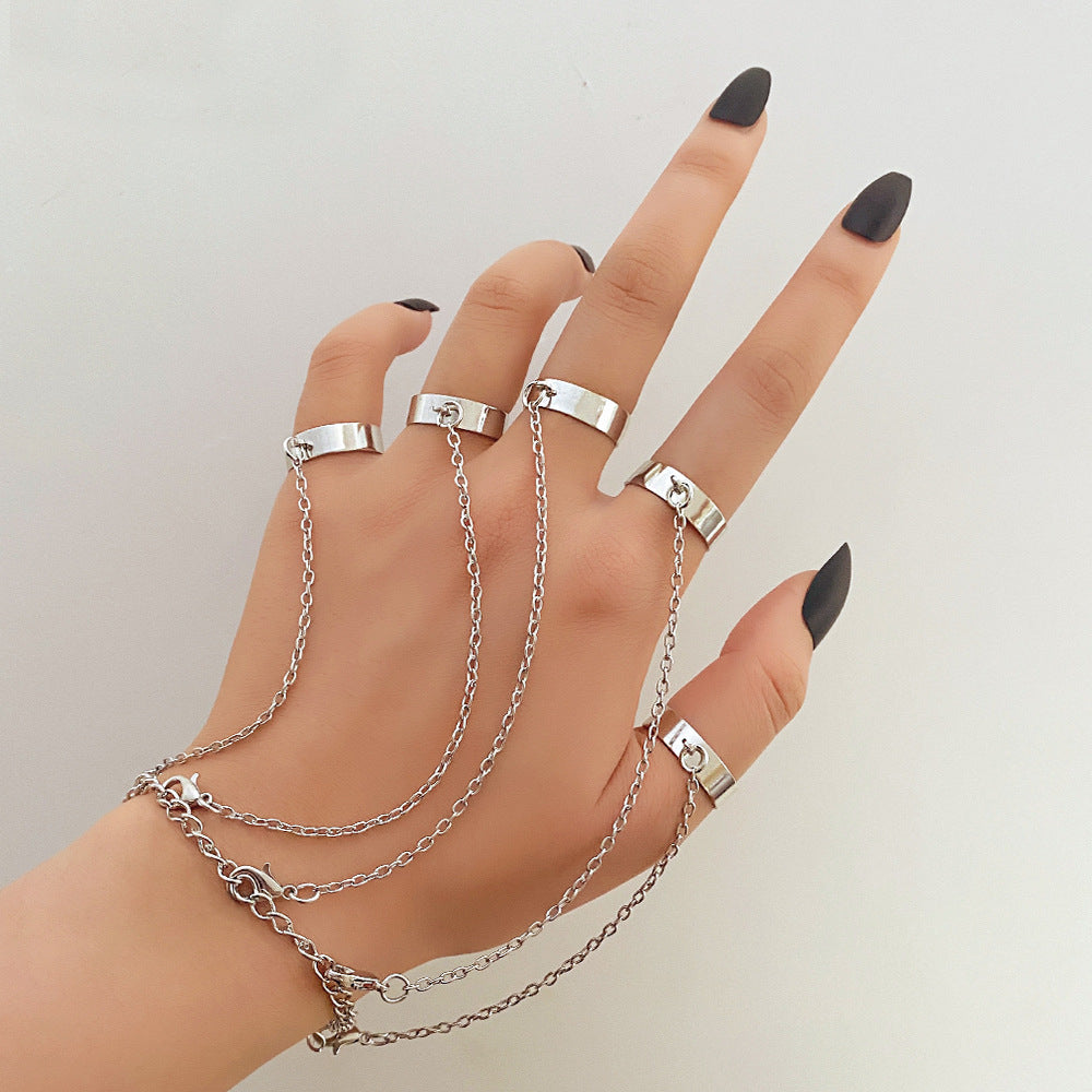 Fashion Elegant Gold Color Faceted Beads Chain Bracelet Finger Ring for  Women Simple Connecting Hand Harness