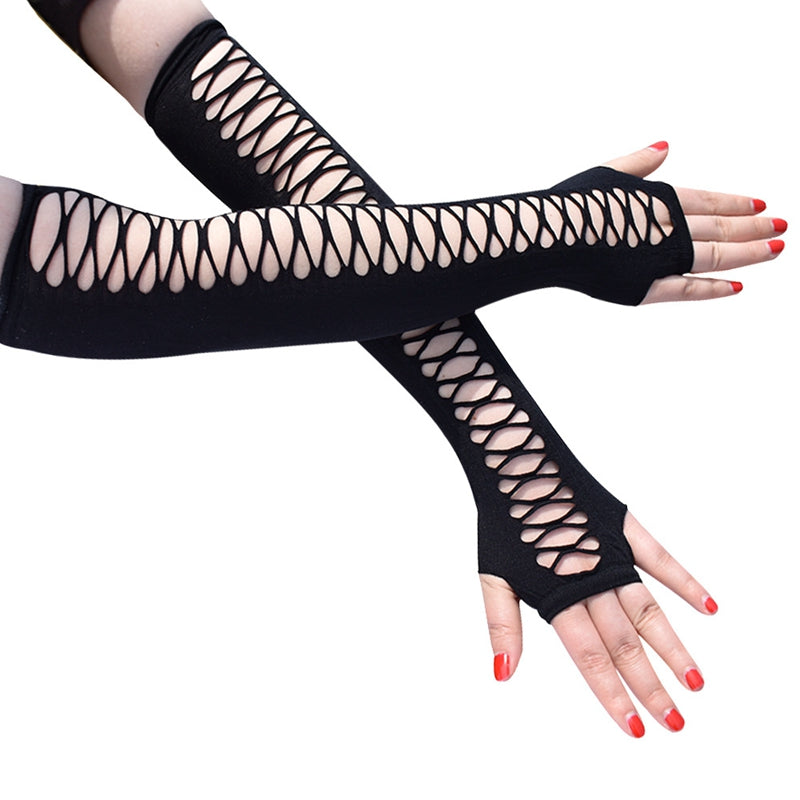 Elegant Cross Mesh Elbow-Length Fingerless Gloves