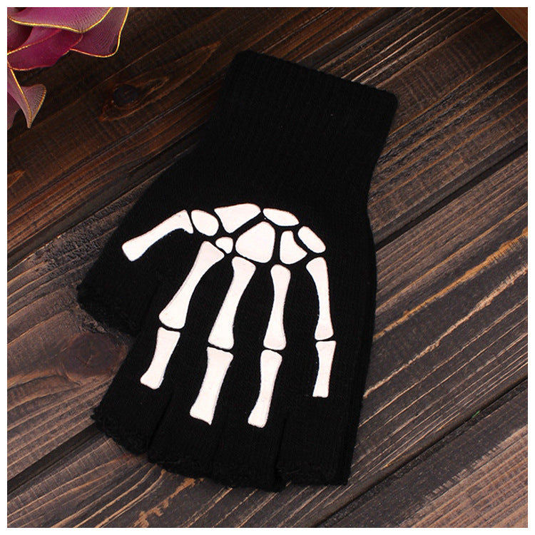 Skeleton Black Fingerless Gloves