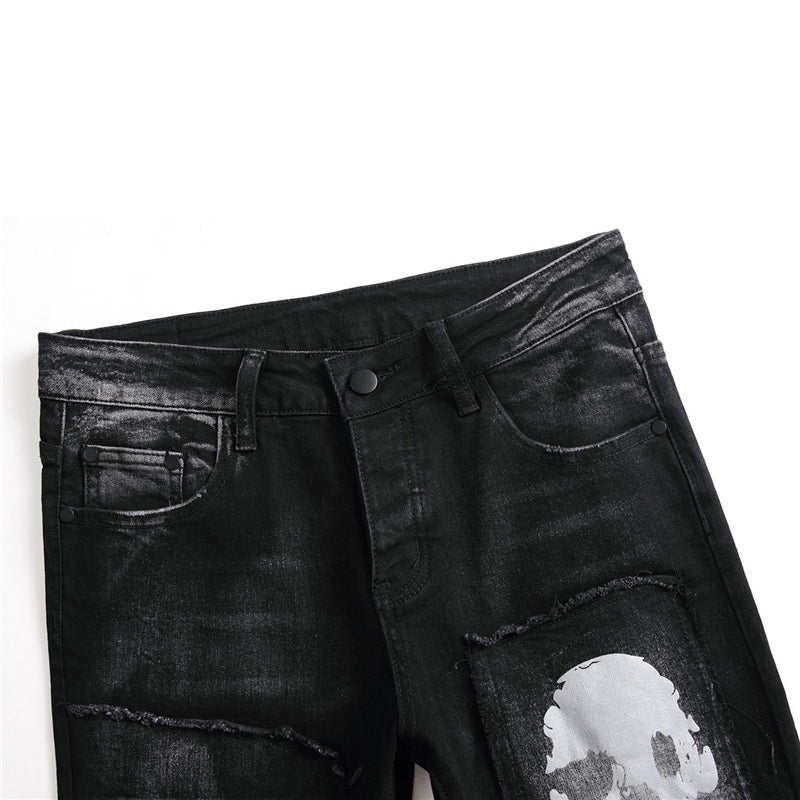 Gothic Ghost Rider Jeans: Skull Embellished Black Denim