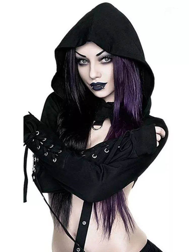 Gothic Short Hoodie Cyber Punk Crop Top Emo Punk