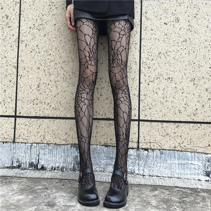 White Heart Fishnet Lace Tights