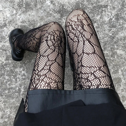 White Heart Fishnet Lace Tights