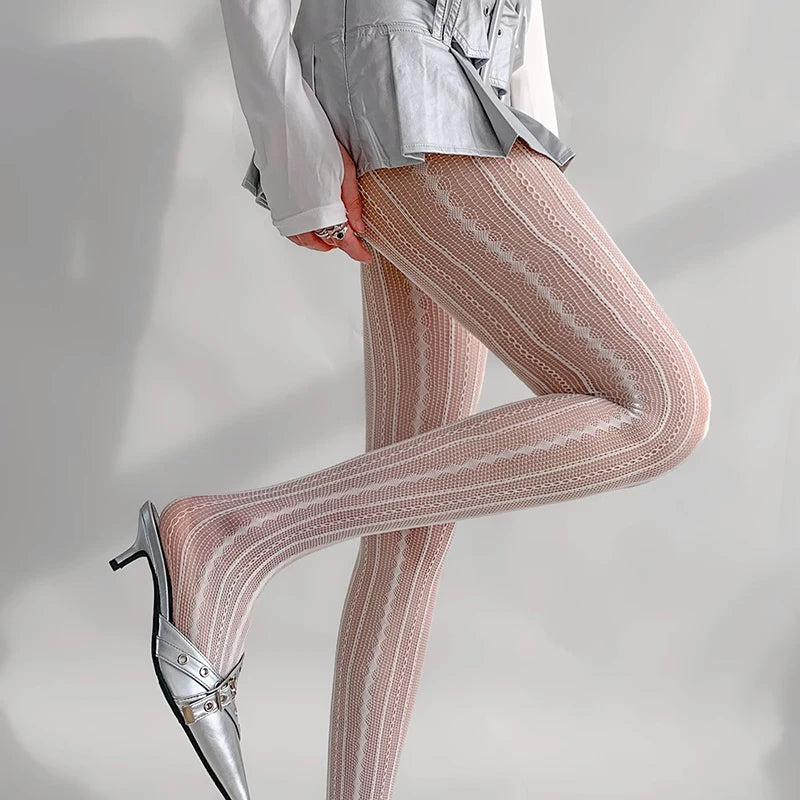 Fishnet Geometric Striped Tights