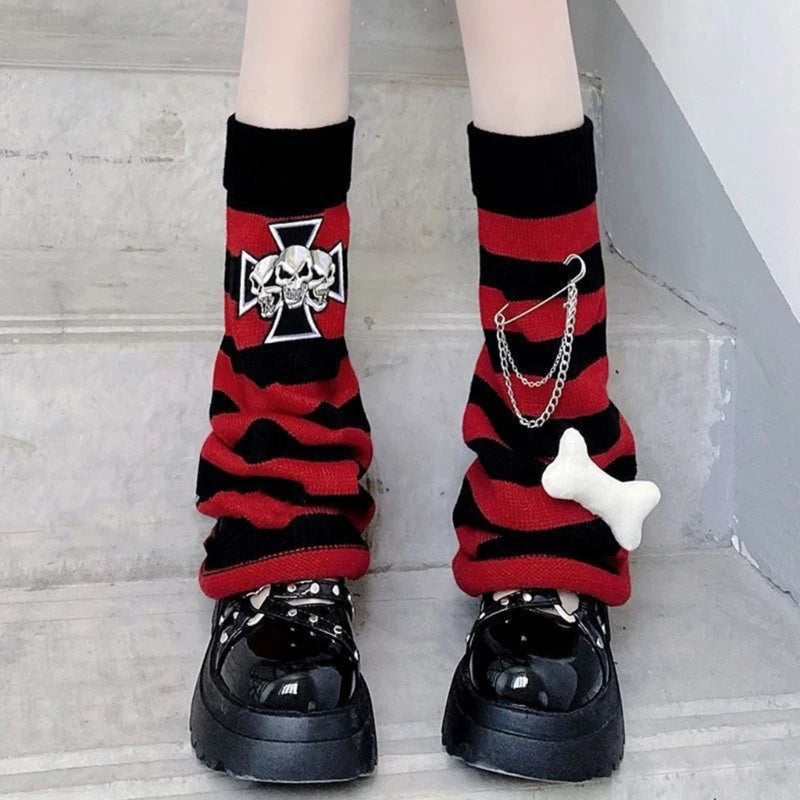 Punk Striped Knitted Leg Warmers Tights