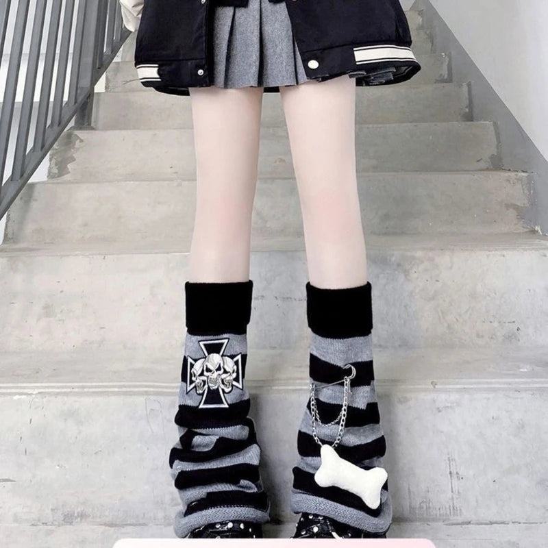 Punk Striped Knitted Leg Warmers Tights