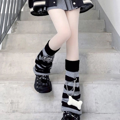 Punk Striped Knitted Leg Warmers Tights