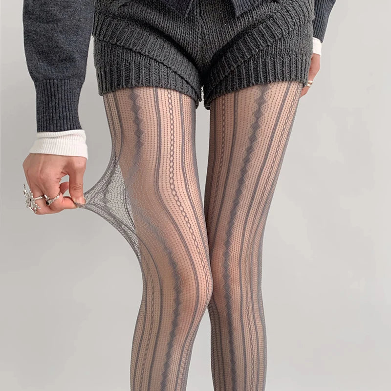 Fishnet Geometric Striped Tights