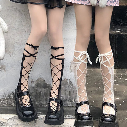 Kawaii Straps Split Fishnet Tights