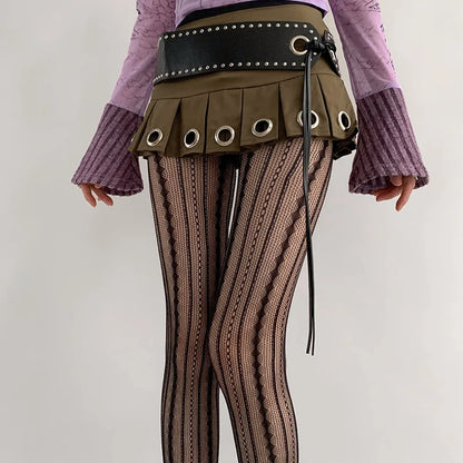 Fishnet Geometric Striped Tights