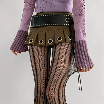 Fishnet Geometric Striped Tights