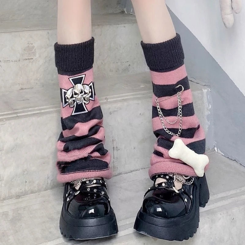 Punk Striped Knitted Leg Warmers Tights