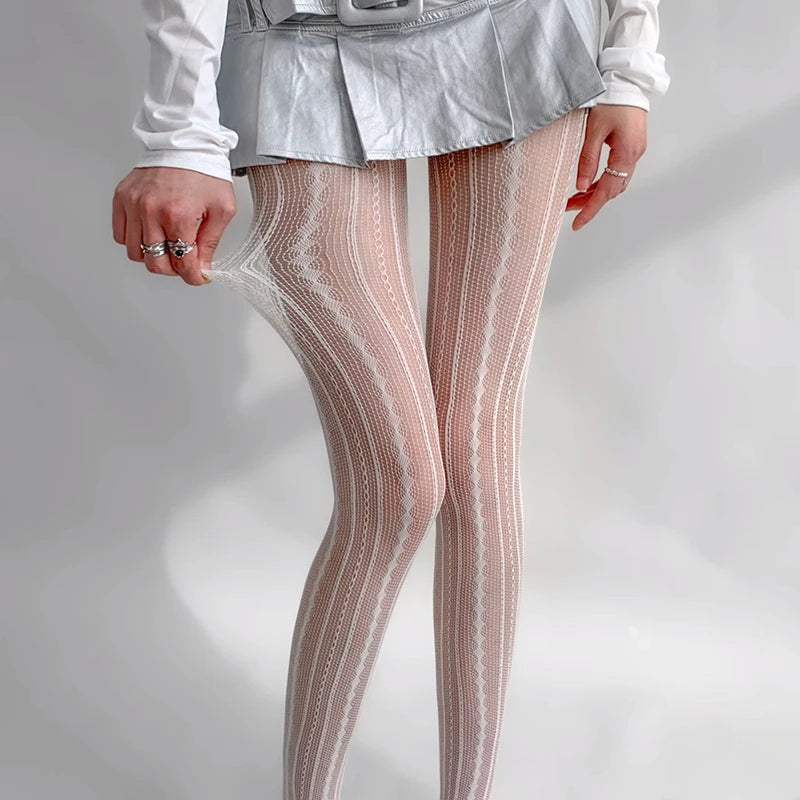 Fishnet Geometric Striped Tights