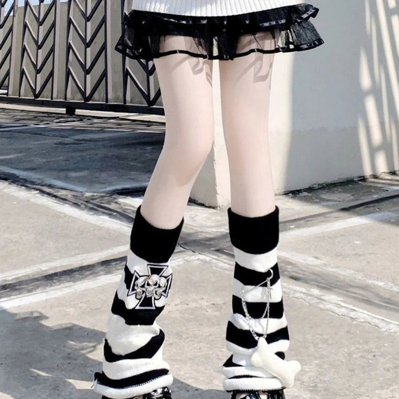 Punk Striped Knitted Leg Warmers Tights