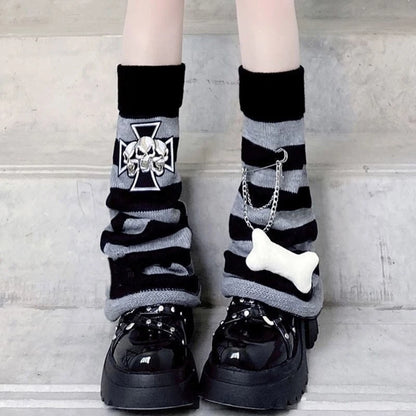 Punk Striped Knitted Leg Warmers Tights