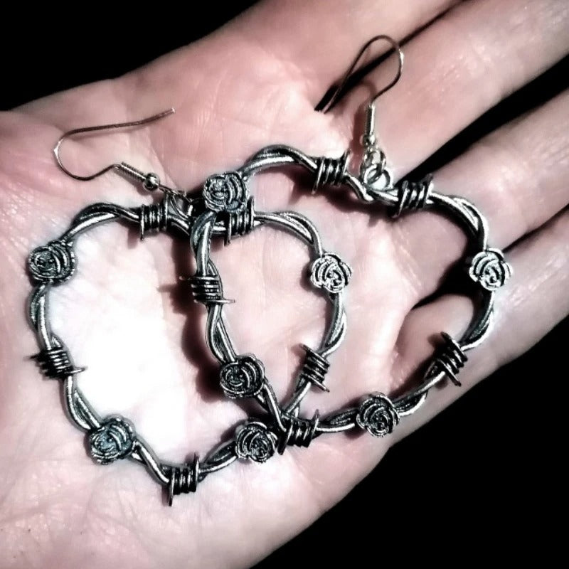 Barbed Wire Heart Gothic Earrings