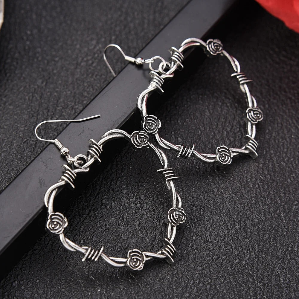 Barbed Wire Heart Gothic Earrings