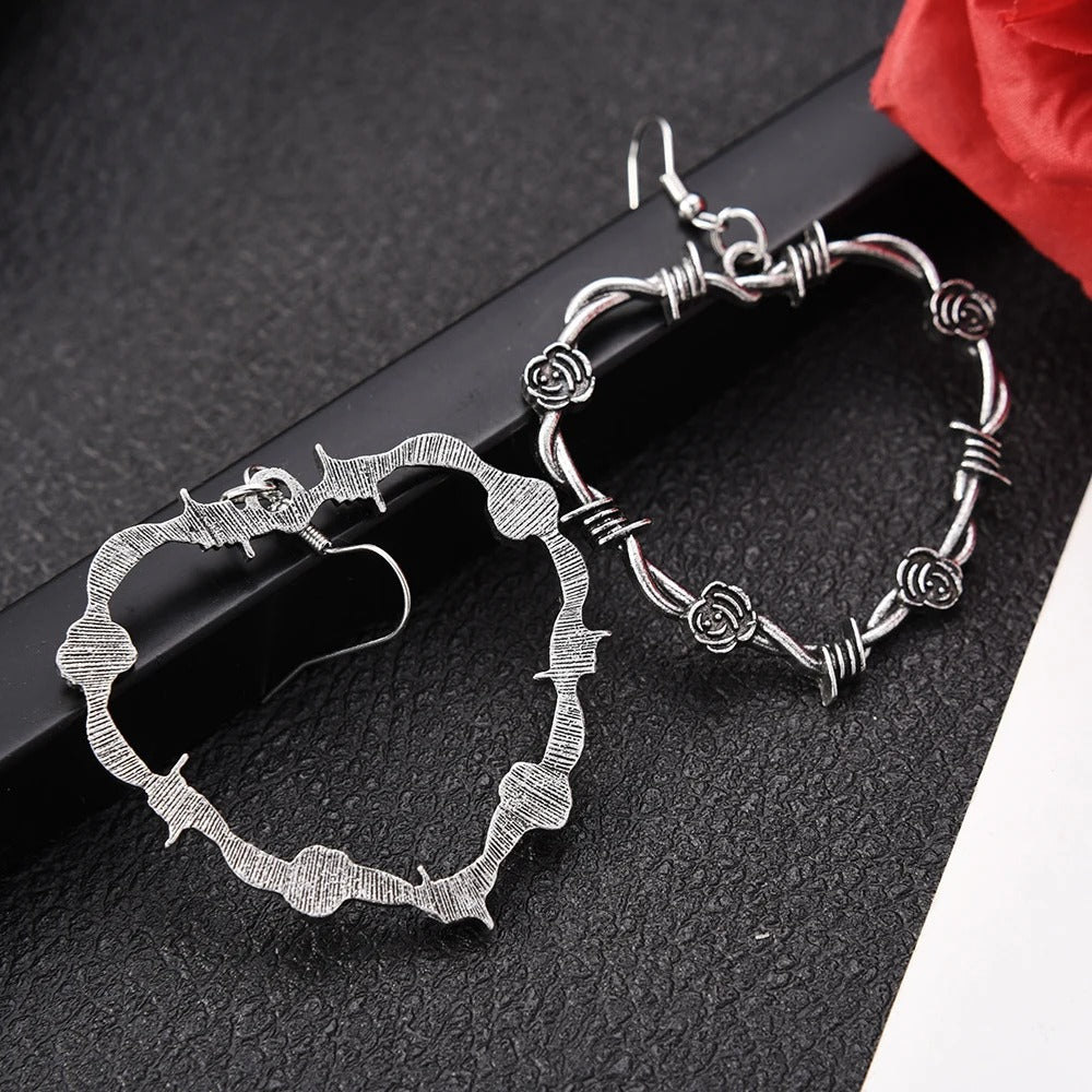 Barbed Wire Heart Gothic Earrings