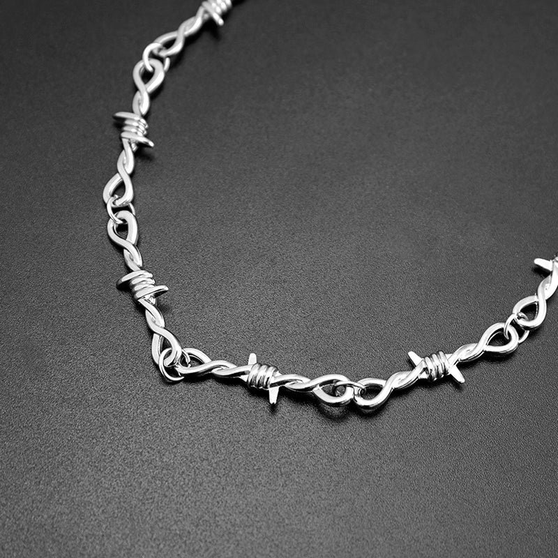 Silver leather Barbed wire Necklaces 6 sizes