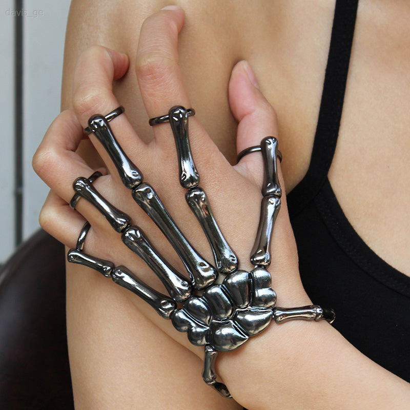 Silver and Black Skeleton Hand Bracelet with Durable Metalwork